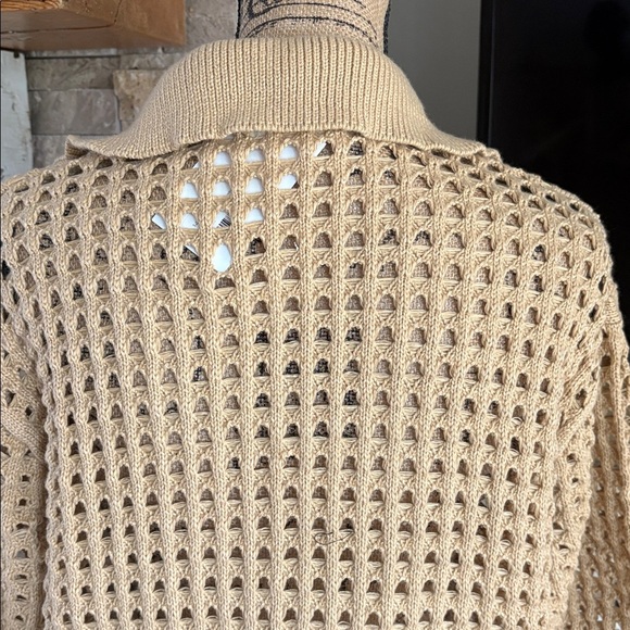 Andthewhy tan collared open knit long sleeve vneck sweater - Picture 9 of 16